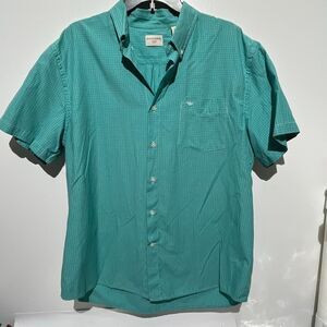 Dockers Men's Teal Micro-Check Short Sleeve Collared Button Down Shirt Size XL